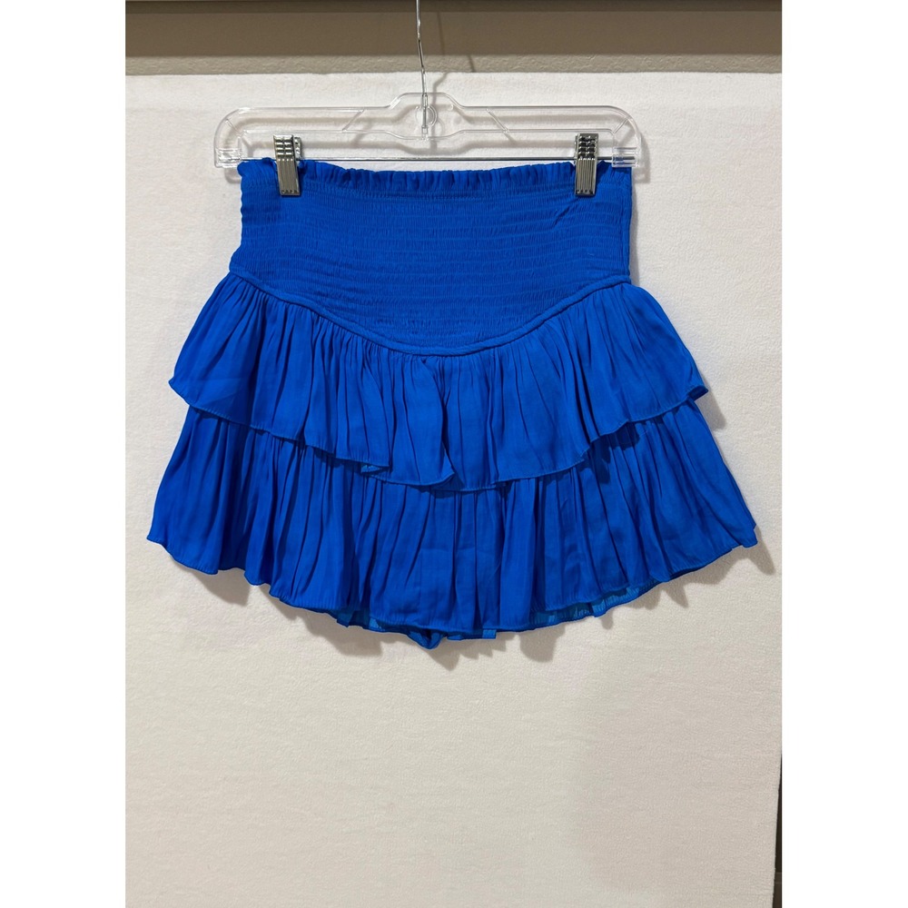 Mustard Seed Royal Blue Smocked Tiered Ruffle Mini Skirt Small
